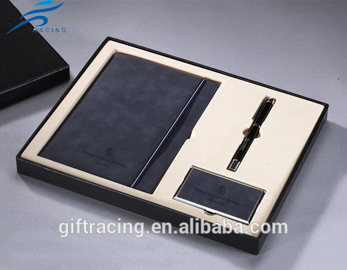 leather cover notebook with pen and business holder gift set