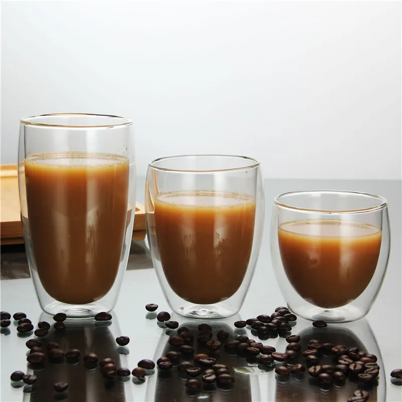 

Wholesale customize coffee mug drink tumbler double wall glass cup, Clear