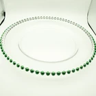 Wedding decoration 32cm green beads clear charger plate glass