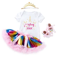 

Baby Girl Unicorn Romper Tutu Headband 3Pcs Skirt Set 1st Birthday Party Clothes Romper