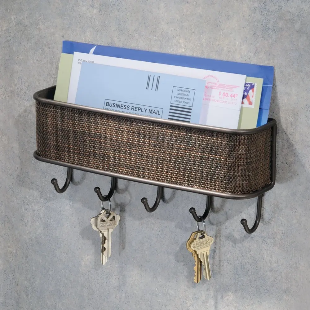 Multi-function Home Wall Mounted Mail Organizer with 5 Key Hooks