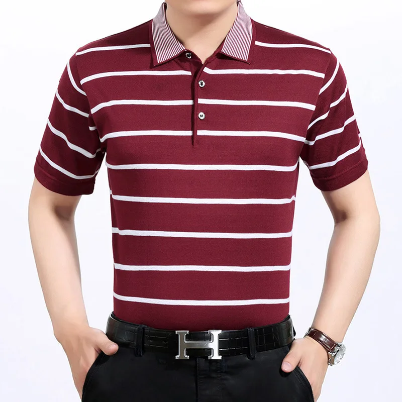 2019 summer polo neck short sleeve stripe knitted casual style middle age man polo shirt
2019 summer polo neck short sleeve stripe knitted casual style middle age man polo shirt