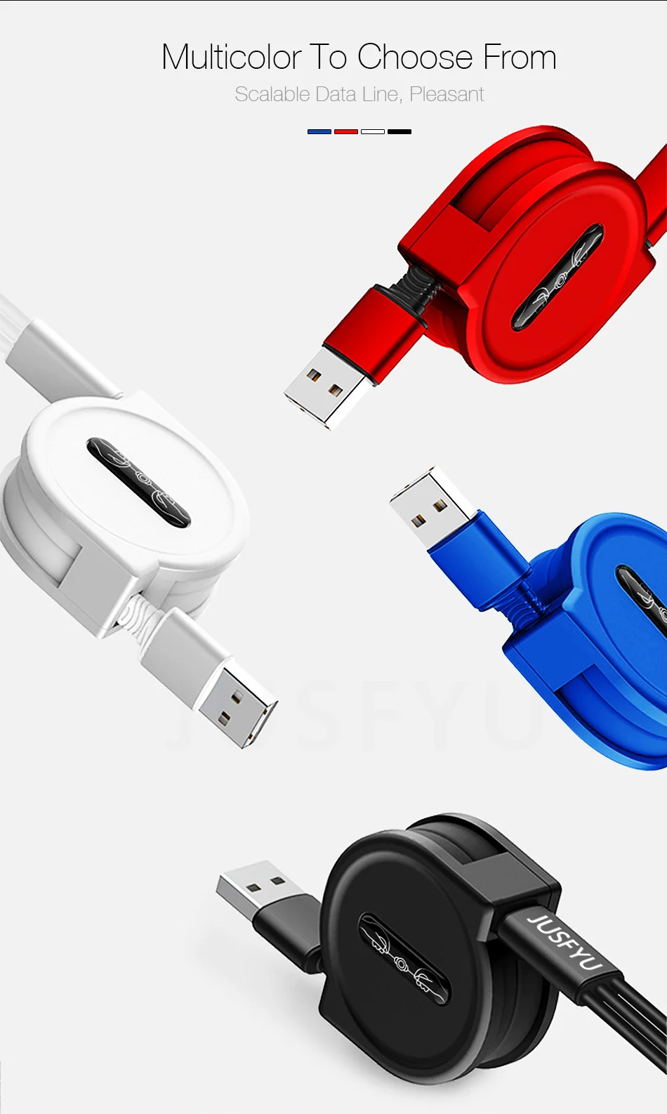 Four Colors 3 in 1 Retractable USB Cable - ANKUX.COM