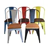 New design For sale stackable wood cushion Vintage colourful restaurant Wooden seat dining metal chair