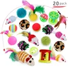 Wholesale Pet Products group pack 20 Set Cat Toy Ball Feather Kitten Toys teaser wand 20pcs set cat toys