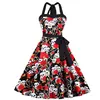 Hot Latest Office Retro Vintage Style Sleeveless 3D Skull Floral Printed Summer Women Halter Plus Size Party Sexy Casual Dress