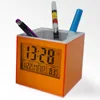 hot sell transparent pencil holder alarm clock with lcd digital desk pen organizer thermometer calendar