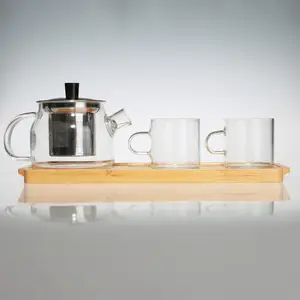 handmade heat-resistant two gift glass cup teapot tea set with
