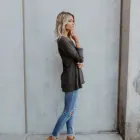 Casual Tops Buttoned V-neck Solid Color Long Sleeve T-Shirt