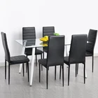 Hot european style luxury dining room furniture square glass dinning kitchen table 6 leather chairs set