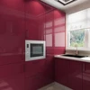 High Glossy Red Colour Door Panels Wooden Kitchen Cabinet with Quartz Countertop