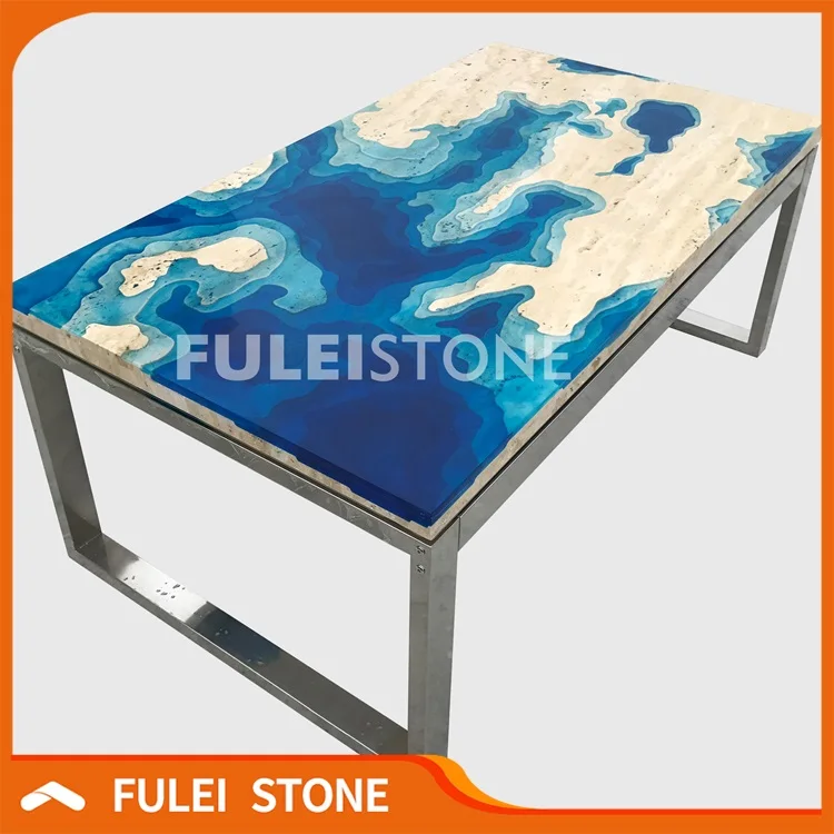 Modern furniture artistic decorative travertine marble dining table