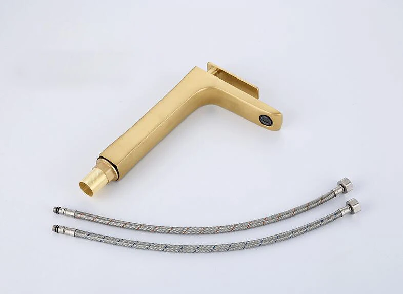 Single Lever Basin Mixer Brushed Gold Hot And Cold Water Bathroom Faucet Basin