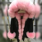 Fashion warm Rex rabbit fur lining with real fur collar women hood jacket fur lining coats