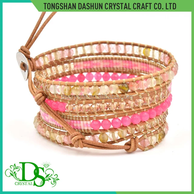 fashion long leather jewelry women bracelet crystal bead