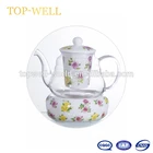 Heat resistant glass teapot with porcelain filter and porcelain lid