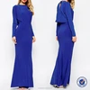 wholesale blue women elegant drape back long sleeve maxi custom dress