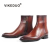 VIKEDUO Hand Made Painted Patina Shoes Warm Zipper Casual Men's Formal Shoe Boots For Men Cold Winter