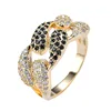 Latest Fashion Micropaved Cubic Zircon Gold Plated Cuban Link Chian Ring Men HipHop Jewelry