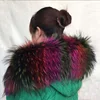 Myfur Natural Dyed Random Rainbow Colorful Raccoon Fur Hood for Winter Coat