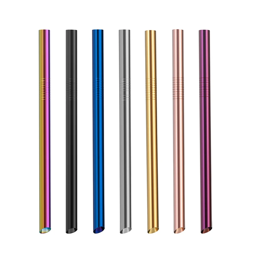 

Oblique Incisions milk tea stainless steel straws come with beveled edges, Silver;gold;rosegold;black;rainbow;blue;purple