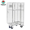 Stable and reliable security 4 sided roll warehouse logistics carts rolling metal storage cage wire mesh container