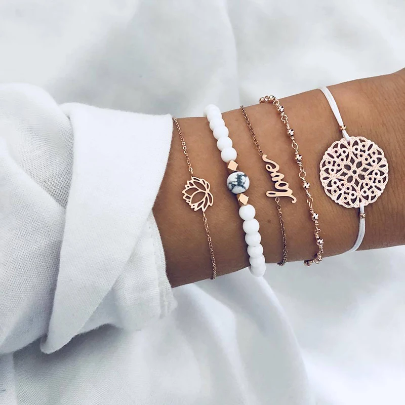 Bohemian Lotus Flower Charm Bracelets Sets For Women Fashion Gold Metal Chain Beads Strand Bracelets Bangles Jewelry (KB8122), As picture
Bohemian Lotus Flower Charm Bracelets Sets For Women Fashion Gold Metal Chain Beads Strand Bracelets Bangles Jewelry (KB8122), As picture