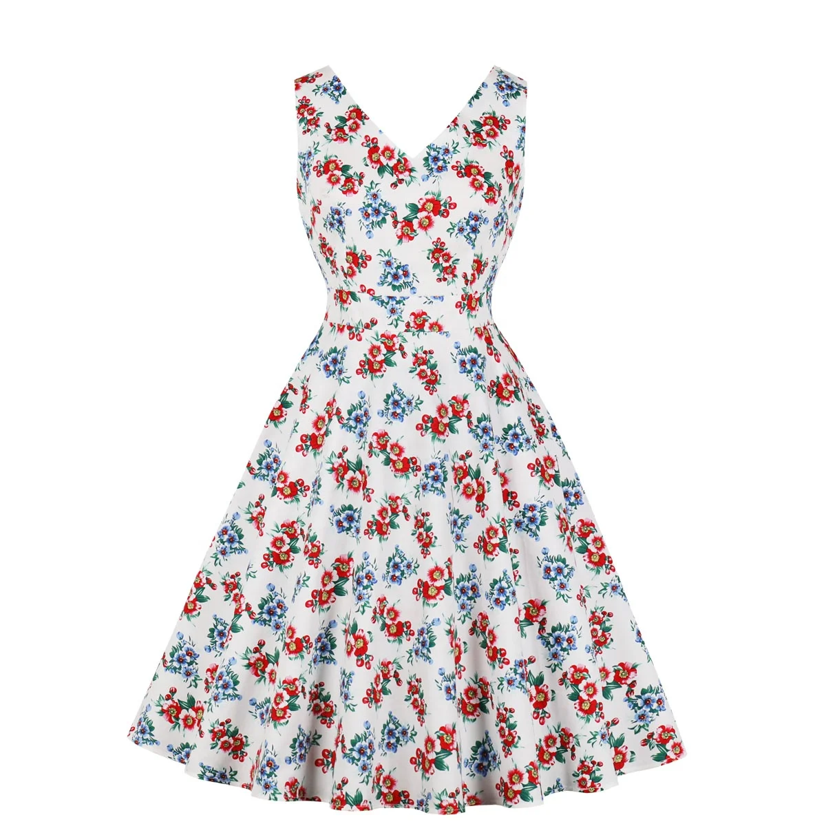 MXN-1851 Wholesales Summer Floral Vintage Dress Tank Top Women Dresses V Neck and V Back Print Ladies 1950s Dress with Pocket, Floral in white
MXN-1851 Wholesales Summer Floral Vintage Dress Tank Top Women Dresses V Neck and V Back Print Ladies 1950s Dress with Pocket, Floral in white