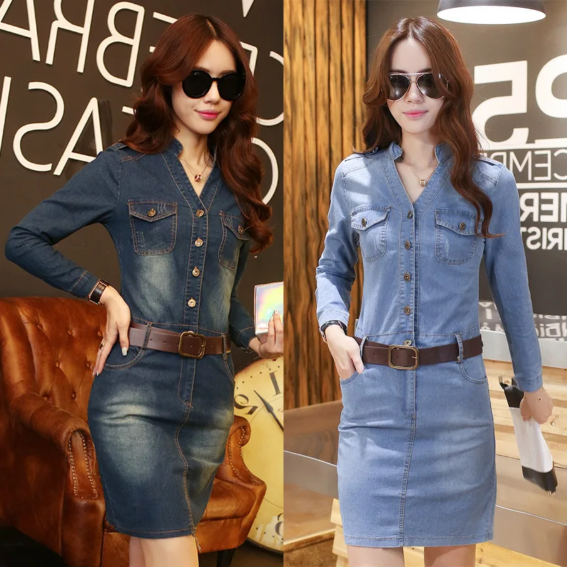 Women Jean Dress Loose Long Sleeve Beaded Denim Brand Vestidos Evening Party Dress Mini, As show
Women Jean Dress Loose Long Sleeve Beaded Denim Brand Vestidos Evening Party Dress Mini, As show