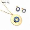 Popular model Blue Crystal Stainless Steel Jewelry Sets For Women Earring And Pendant Necklace Set