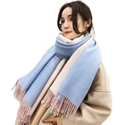 2019 New arrival Solid colors cashmere long scarf warm warp shawl with fur pompom fringe