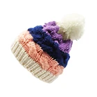 China Factory Warm Kinted Colorful Beanies Striped Lady Pom Pom Hat