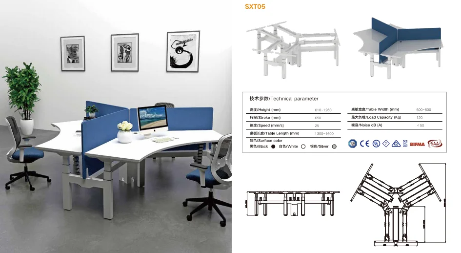 2018 Most Popular Three People Electric Synchronous Motor Standing desk