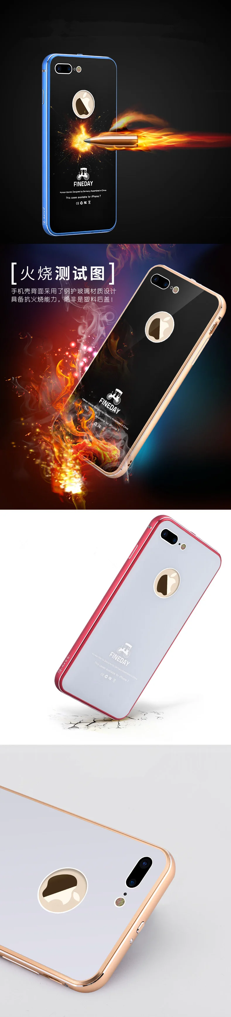 iMatch Aviation Aluminum Alloy Metal Bumper Tempered Glass Back Cover Case for Apple iPhone 8 Plus & iPhone 8