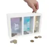 Wooden coin bank money safe 3 compartment change box