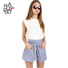 HAODUOYI Women High Waist Button Shorts Female Lace Up Bottom A-line Shorts Ladies Loose Casual Short for Wholesale