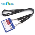 Polyester Id Badge Holder lanyard Two Hooks Id Card Holder Double Clip Lanyards