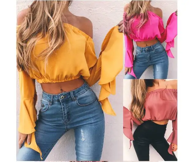 F20472A Ladies latest fashion blouse design halter off shoulder long sleeve elegant blouse loose shirt for women, Red, black, yellow, green, magenta, blue, orange
F20472A Ladies latest fashion blouse design halter off shoulder long sleeve elegant blouse loose shirt for women, Red, black, yellow, green, magenta, blue, orange