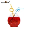 Empty PET plastic flat fish bowl for drink with logo printing