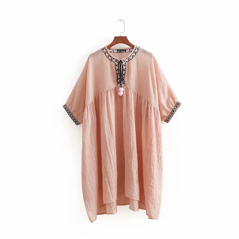 Western style 2018 fashion embroidered high quality short sleeve women pure linen pink dress
Western style 2018 fashion embroidered high quality short sleeve women pure linen pink dress