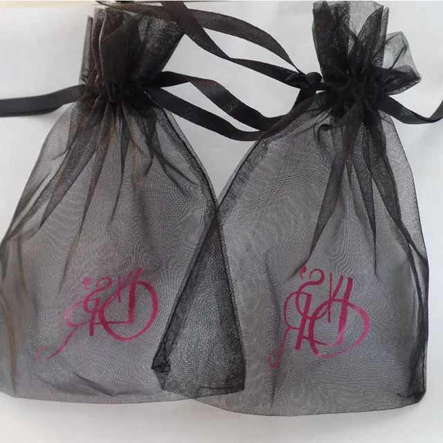 logo black drawstring wedding gift packaging candy bags organza