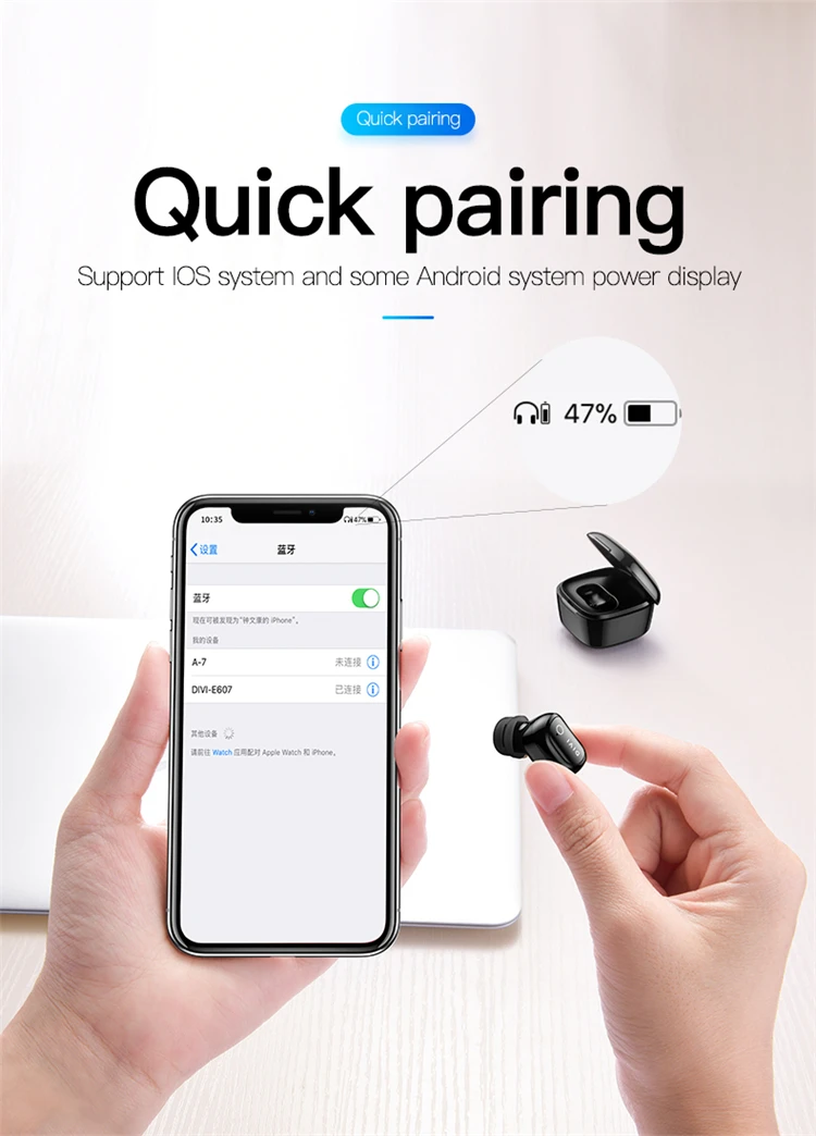DIVI Wireless Sports Headset Headphones TWS Mini Sweatproof Earphone with Noise Cancelling and Charging Box for Samsung - ANKUX.COM