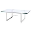 Hot sale home steel furniture glass top long narrow dining room table
