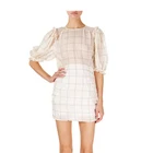 Online Shop Alibaba Short Puff Sleeve Italian Fashion Women Check Plaid Casual Dress