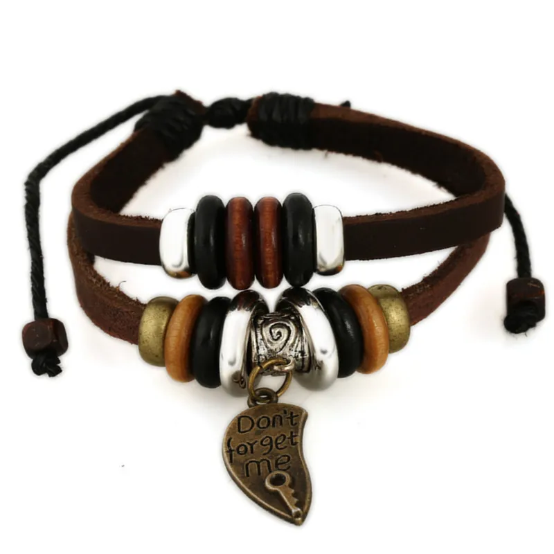SH-5 Trendy ''Don't forget me'' Pendant Leather Bracelets Fashion Leather Bracelets Summer Gifts For Friends Hot Selling Models