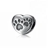 925 sterling silver heart shape dog paw print beads fit snake chain bracelets