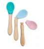 Colored small bamboo kids spoon with silicone head