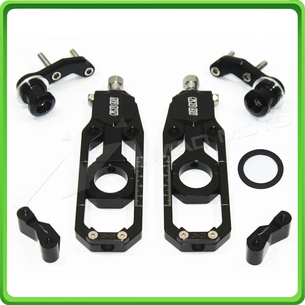 Motorcycle Chain Tensioner Adjuster with paddock bobbins kit for Yamaha YZF-R1 R1M R1S 2015 2016 2017 15 16 17 Black (12)