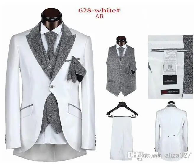 Wholesale Free shipping hot sale mens suits wedding groom suit men for wedding one button five pieces black white sliver XS-4XL