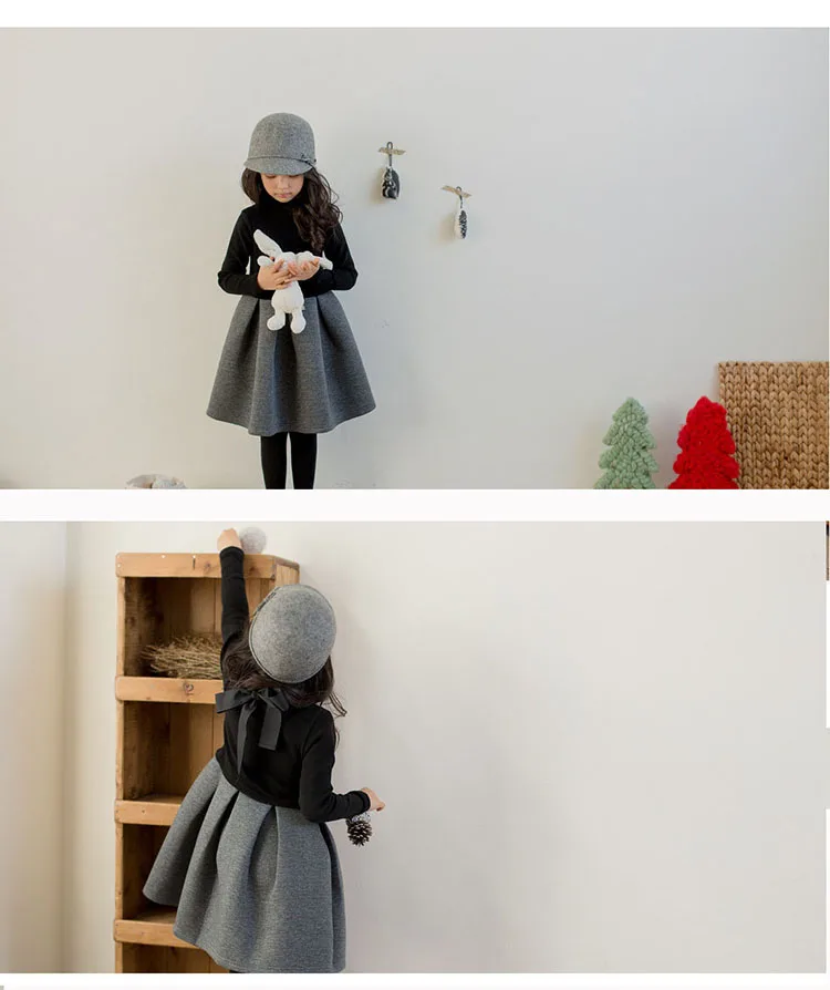 fleece winter dress for girl kids black grey patchwork warm thick children clothes girl teenage dresses winter 2017 ball gown (10)
